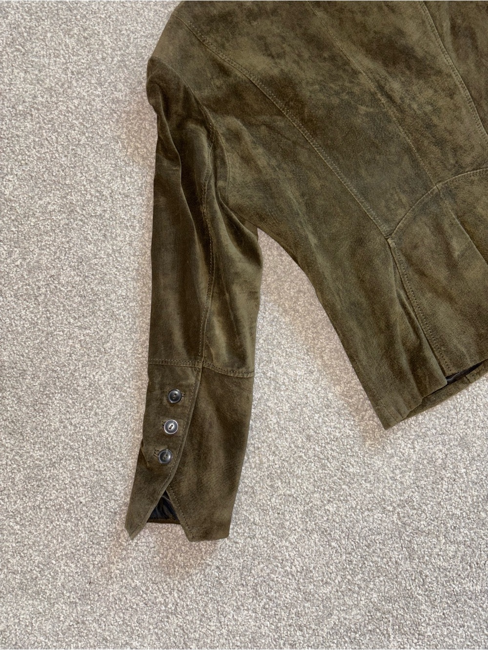 SizeS-100%GenuineLeather-DANIER-Y2K Women's Olive Suede Blazer Jacket - Picture 10 of 10